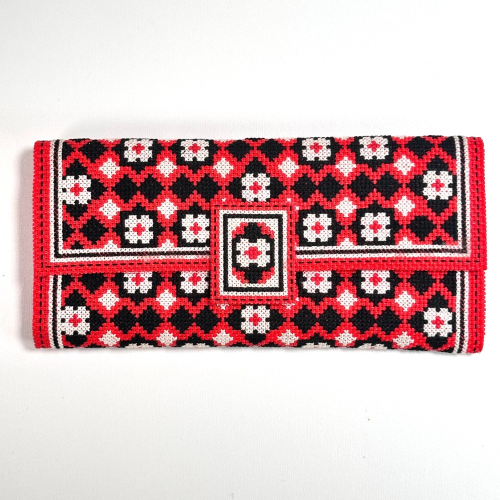 Vintage Handmade Wallet Red Geometric Boho Clutch Scandinavian‎ Western Bright